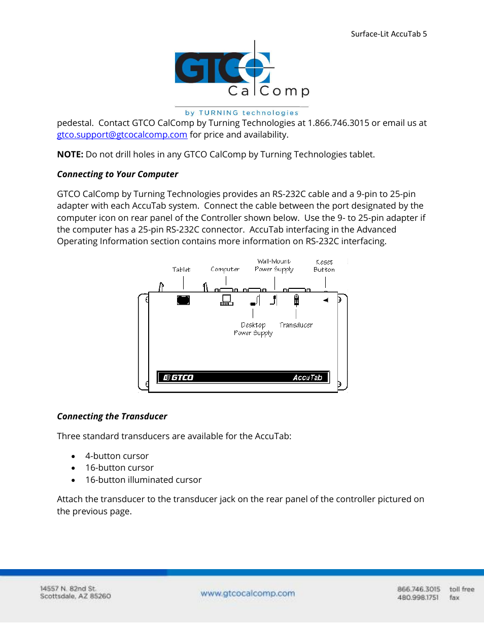 GTCO Surface-Lit AccuTab - Users Guide User Manual | Page 5 / 70