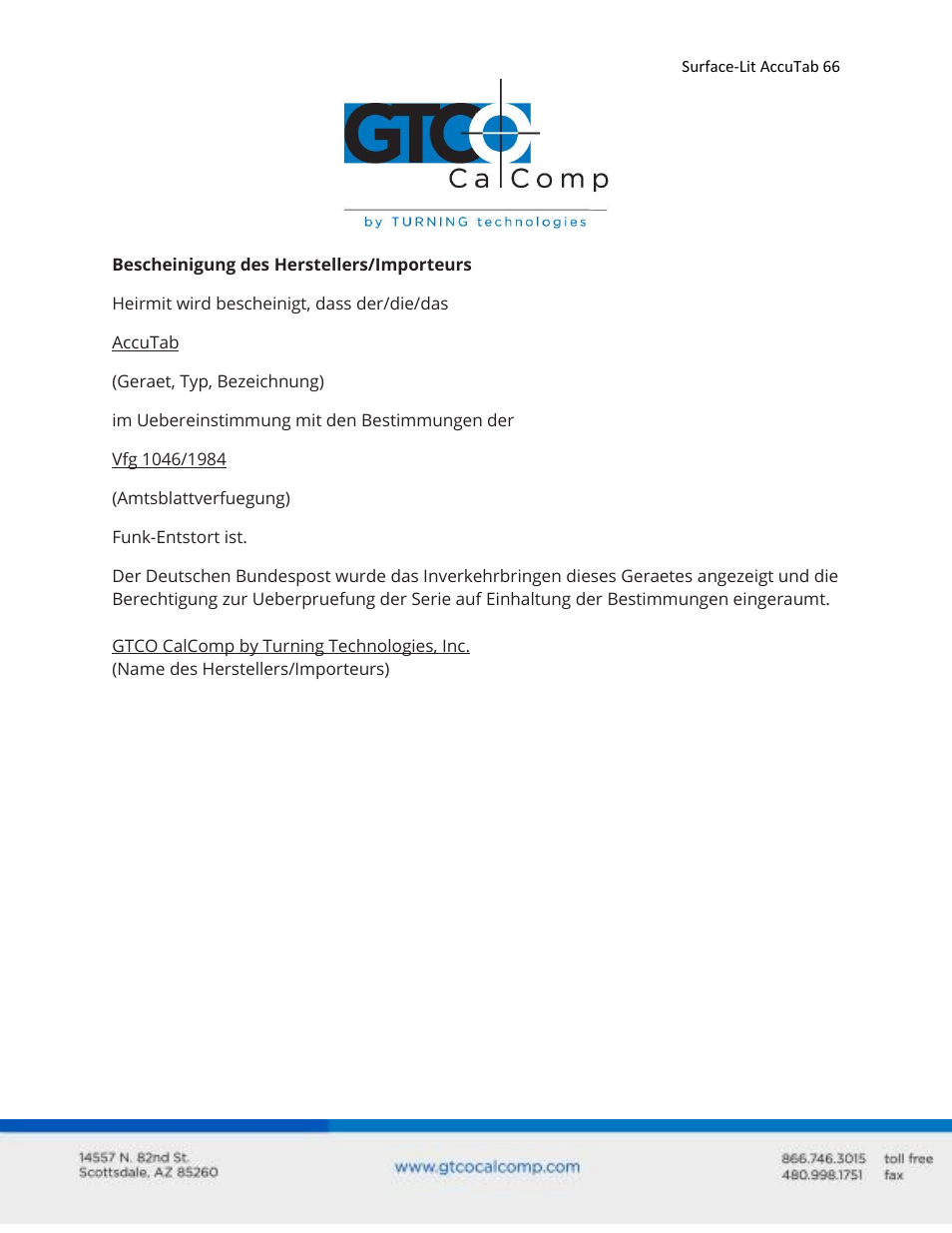 GTCO Surface-Lit AccuTab - Users Guide User Manual | Page 66 / 70