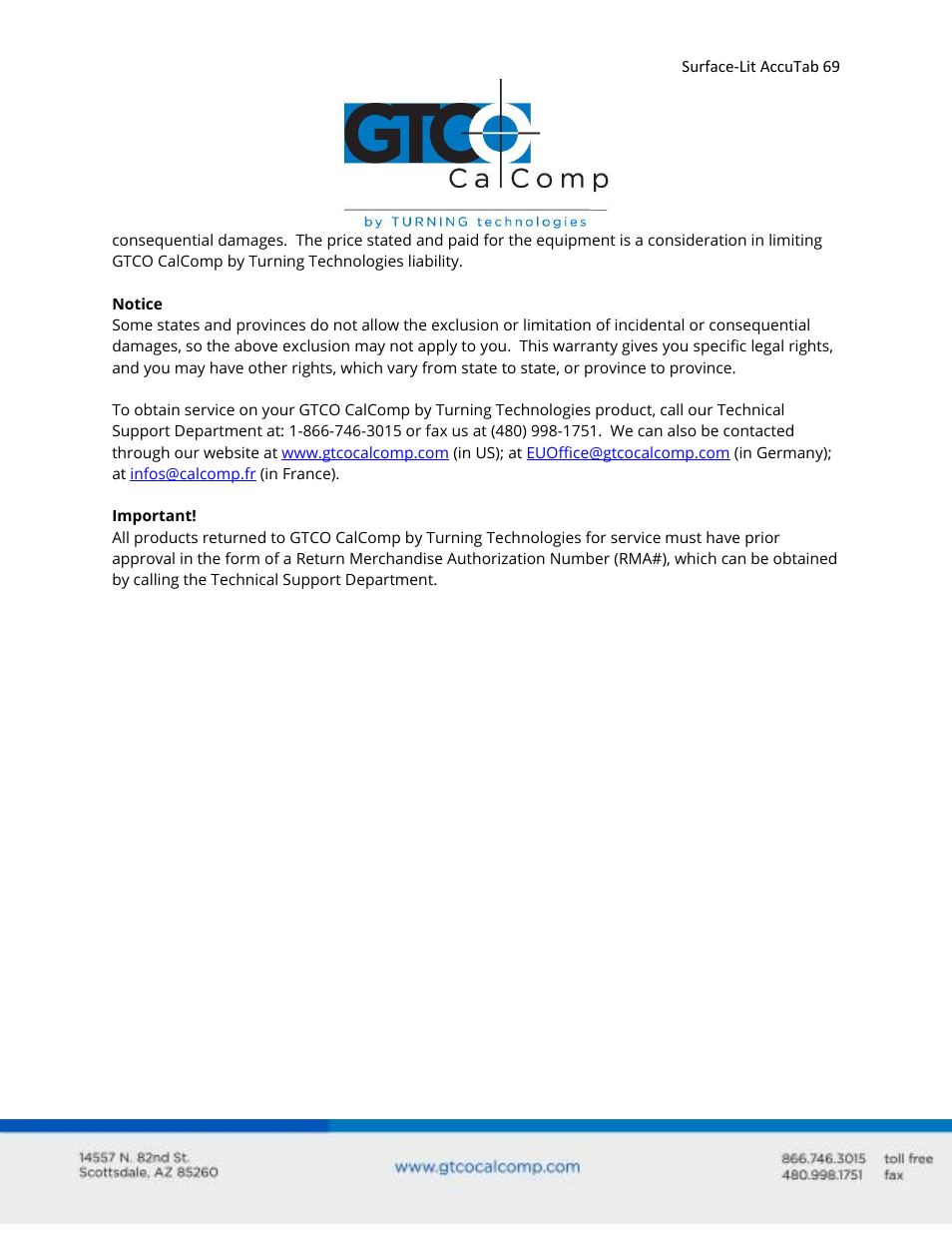 GTCO Surface-Lit AccuTab - Users Guide User Manual | Page 69 / 70
