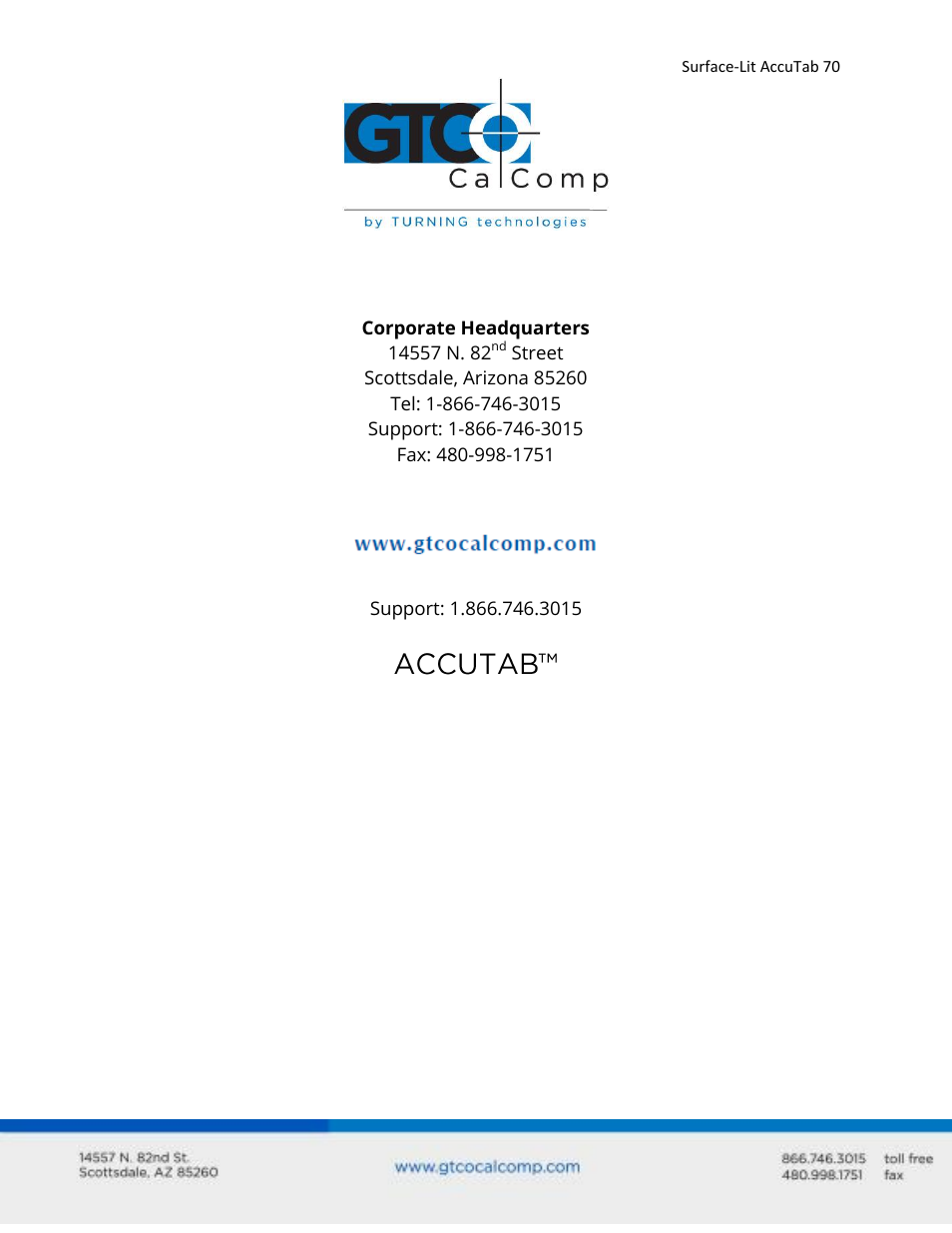 GTCO Surface-Lit AccuTab - Users Guide User Manual | Page 70 / 70