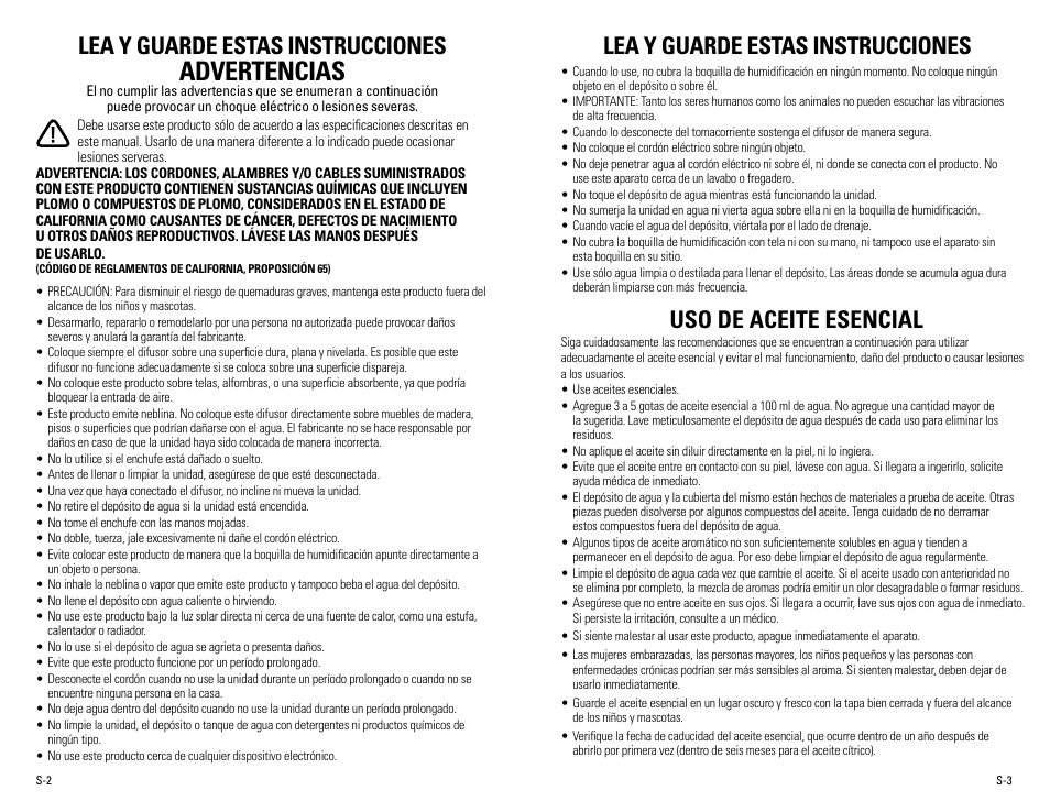 Advertencias, Lea y guarde estas instrucciones, Uso de aceite esencial | Guardian Technologies SPA101 User Manual | Page 10 / 12