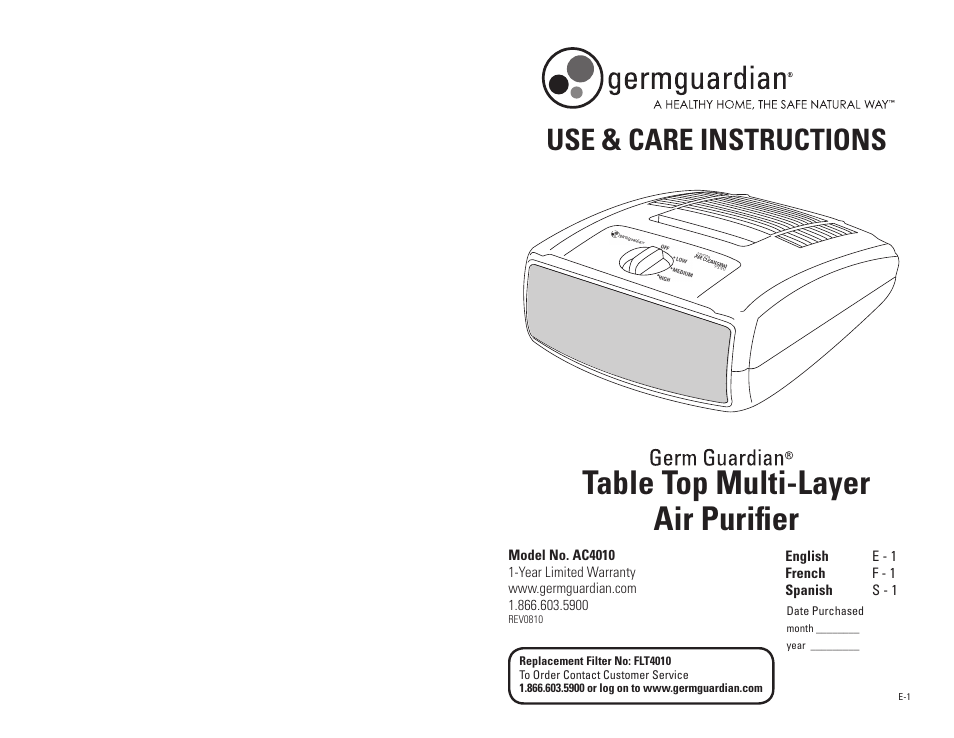 Guardian Technologies AC4010 User Manual | 10 pages