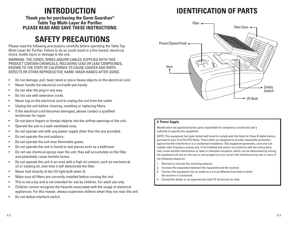 Introduction safety precautions | Guardian Technologies AC4010 User Manual | Page 2 / 10