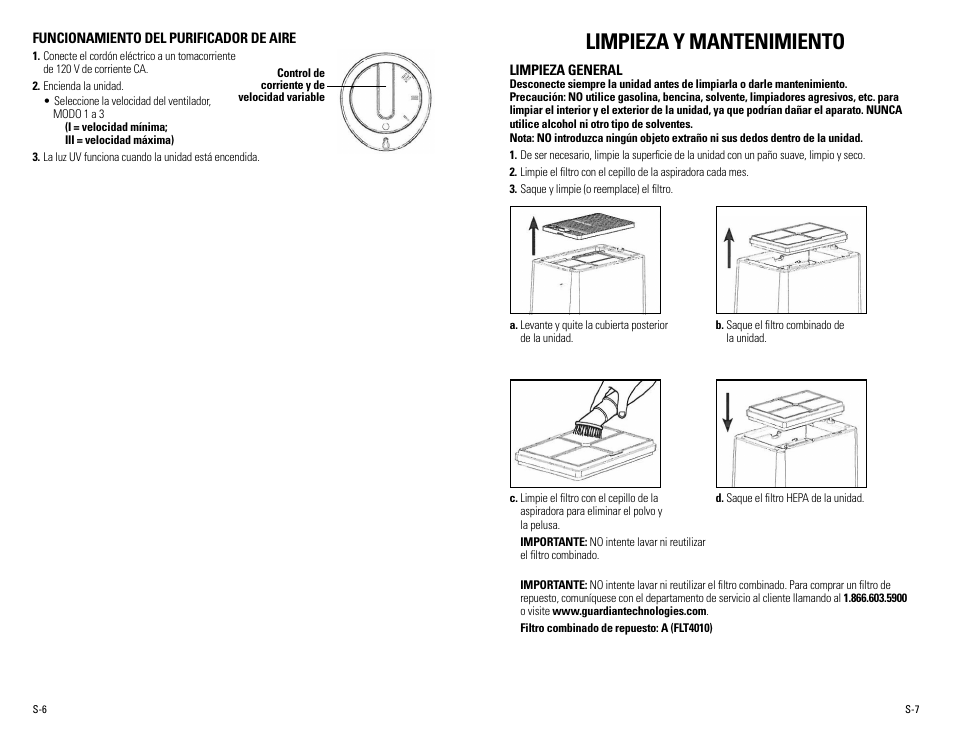 Limpieza y mantenimiento | Guardian Technologies AC4020 User Manual | Page 14 / 16