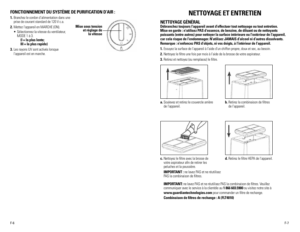 Nettoyage et entretien | Guardian Technologies AC4020 User Manual | Page 9 / 16