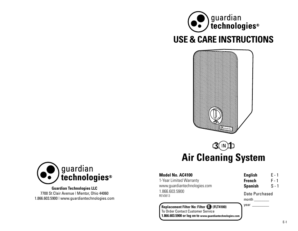 Guardian Technologies AC4100 User Manual | 18 pages
