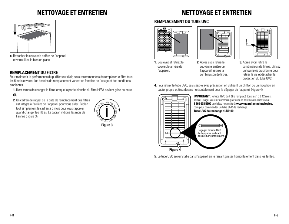 Nettoyage et entretien | Guardian Technologies AC4100 User Manual | Page 11 / 18