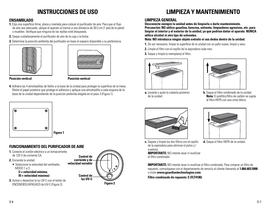 Instrucciones de uso, Limpieza y mantenimiento | Guardian Technologies AC4100 User Manual | Page 16 / 18