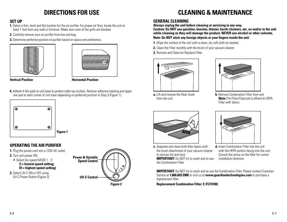 Directions for use, Cleaning & maintenance | Guardian Technologies AC4100 User Manual | Page 4 / 18