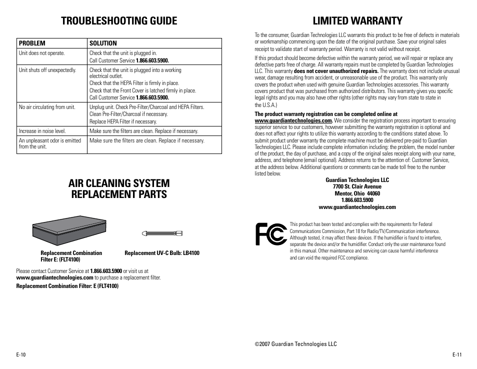 Limited warranty | Guardian Technologies AC4100 User Manual | Page 6 / 18