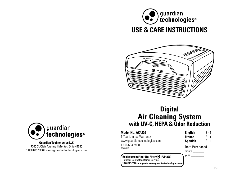 Guardian Technologies AC4220 User Manual | 18 pages