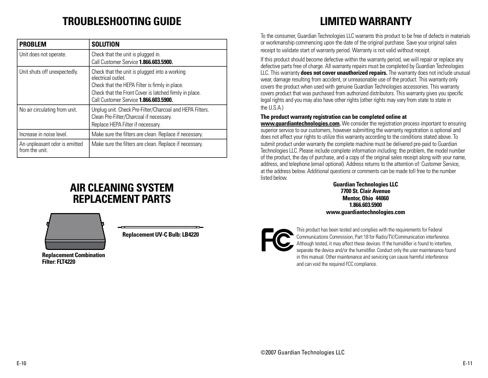 Limited warranty | Guardian Technologies AC4220 User Manual | Page 6 / 18
