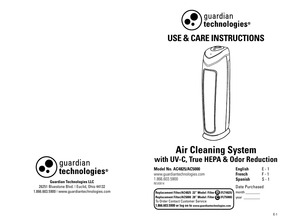 Guardian Technologies AC5000 User Manual | 20 pages