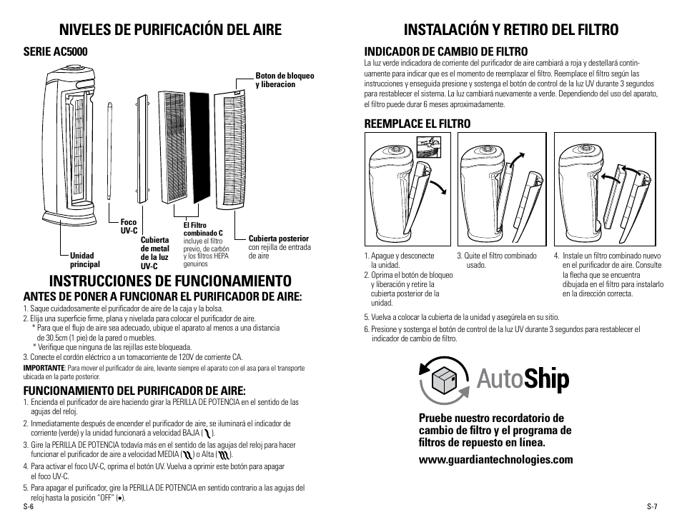 Instrucciones de funcionamiento | Guardian Technologies AC5000 User Manual | Page 17 / 20