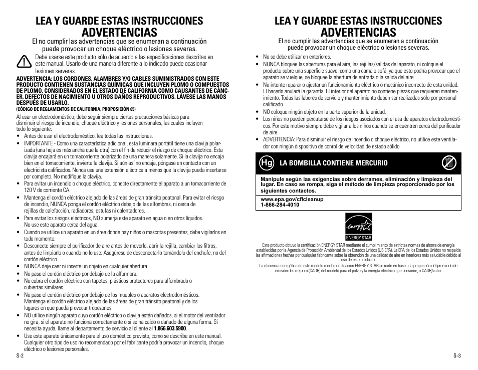 Advertencias, Lea y guarde estas instrucciones | Guardian Technologies AC4900 User Manual | Page 14 / 18