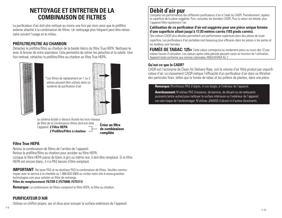Débit d’air pur | Guardian Technologies AC5250 & AC5250PT User Manual | Page 12 / 20