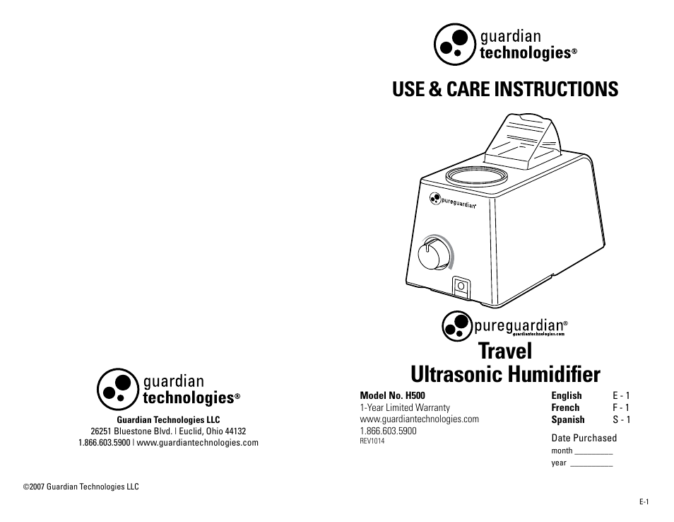 Guardian Technologies H500 User Manual | 14 pages