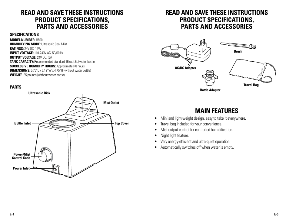 Main features | Guardian Technologies H500 User Manual | Page 3 / 14