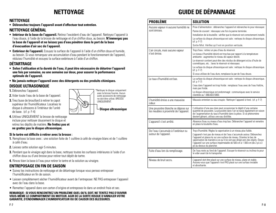 Nettoyage, Guide de dépannage | Guardian Technologies H500 User Manual | Page 9 / 14