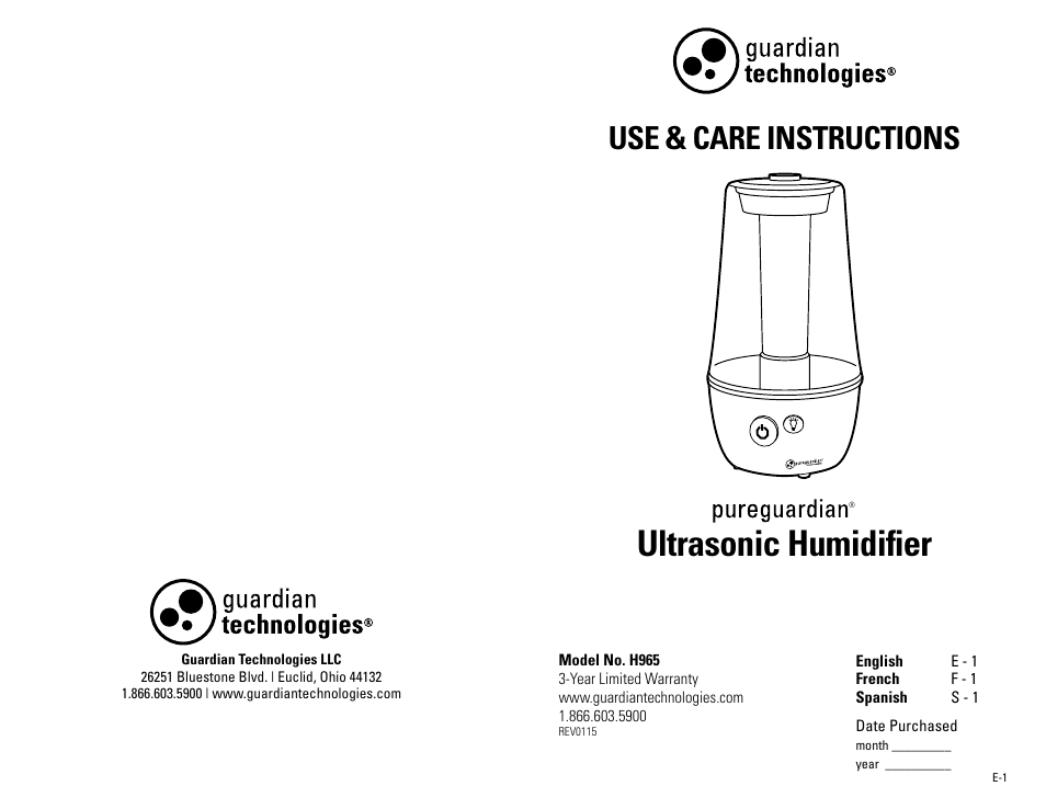 Guardian Technologies H965 User Manual | 16 pages