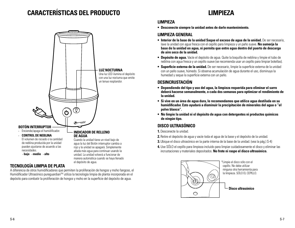 Características del producto, Limpieza | Guardian Technologies H965 User Manual | Page 14 / 16
