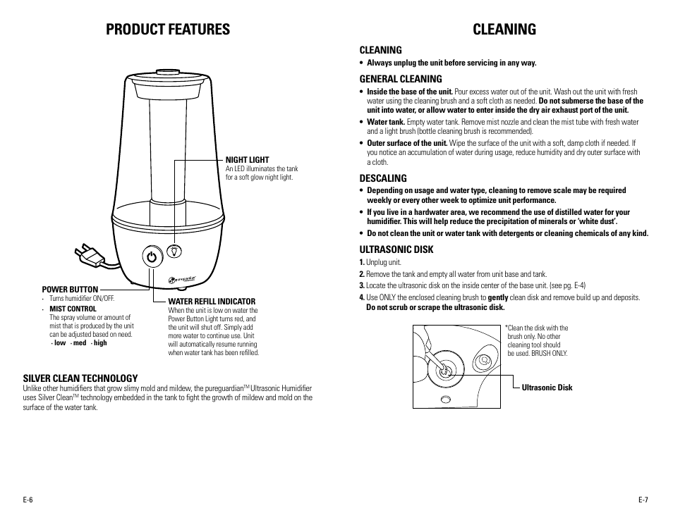 Product features, Cleaning | Guardian Technologies H965 User Manual | Page 4 / 16
