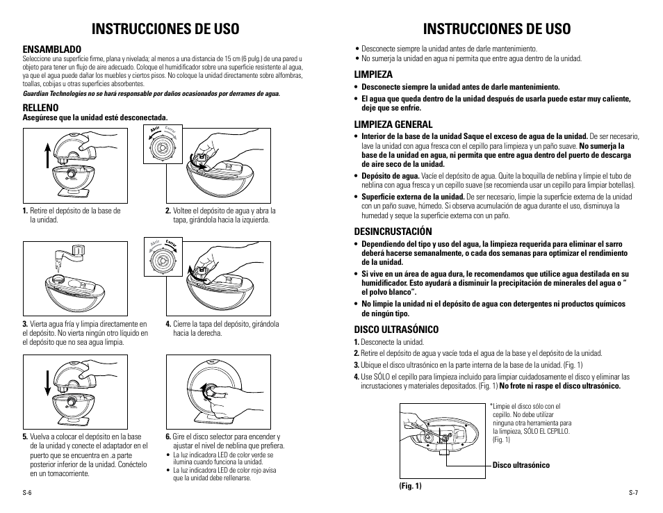 Instrucciones de uso | Guardian Technologies H1010, H1010BL, H1010P User Manual | Page 14 / 16