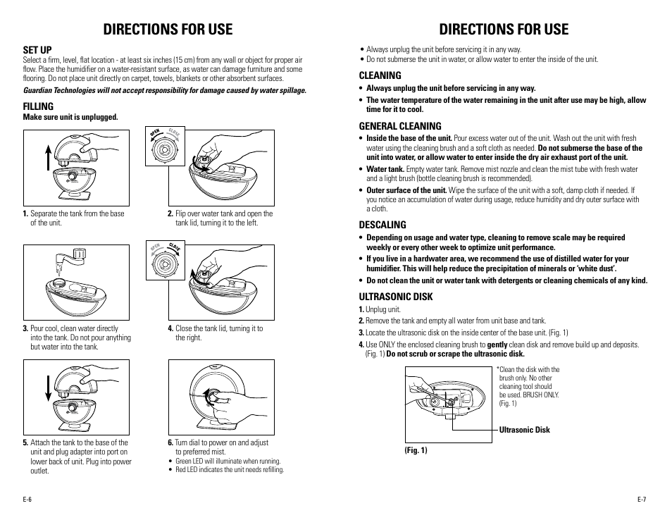 Directions for use | Guardian Technologies H1010, H1010BL, H1010P User Manual | Page 4 / 16