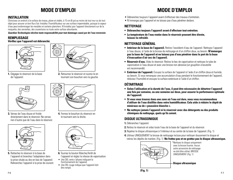 Mode d’emploi | Guardian Technologies H1010, H1010BL, H1010P User Manual | Page 9 / 16