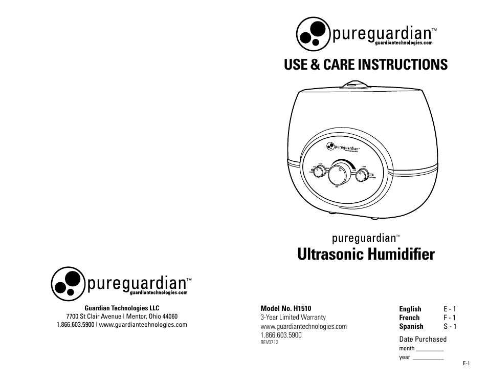 Guardian Technologies H1510 User Manual | 18 pages