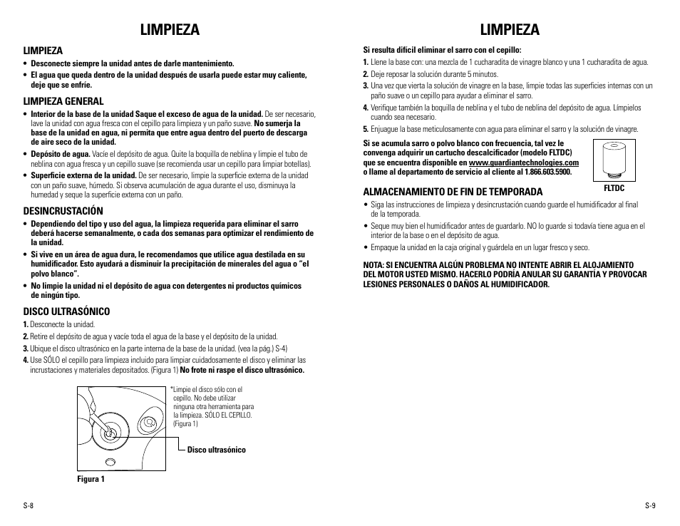 Limpieza | Guardian Technologies H1510 User Manual | Page 17 / 18