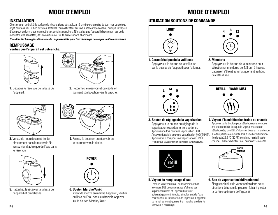 Mode d’emploi | Guardian Technologies H1610 User Manual | Page 10 / 18