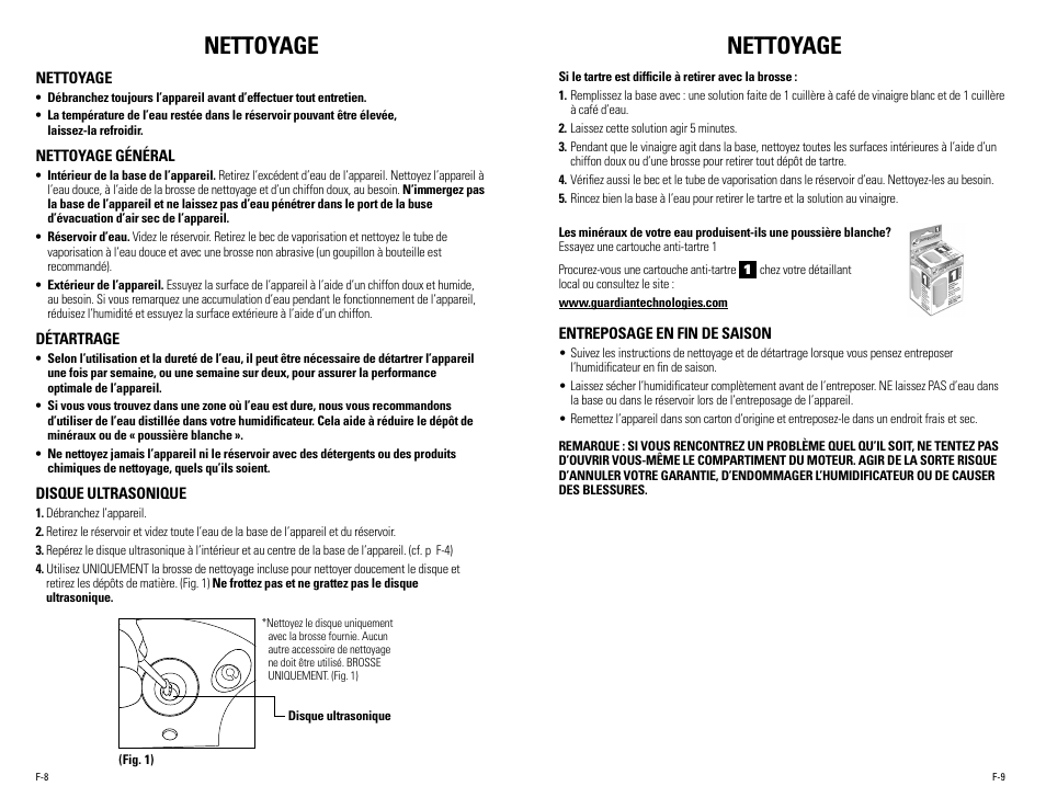 Nettoyage | Guardian Technologies H1610 User Manual | Page 11 / 18