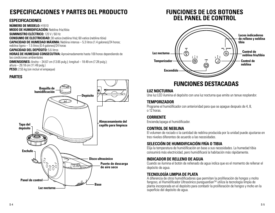 Especificaciones y partes del producto | Guardian Technologies H1610 User Manual | Page 15 / 18