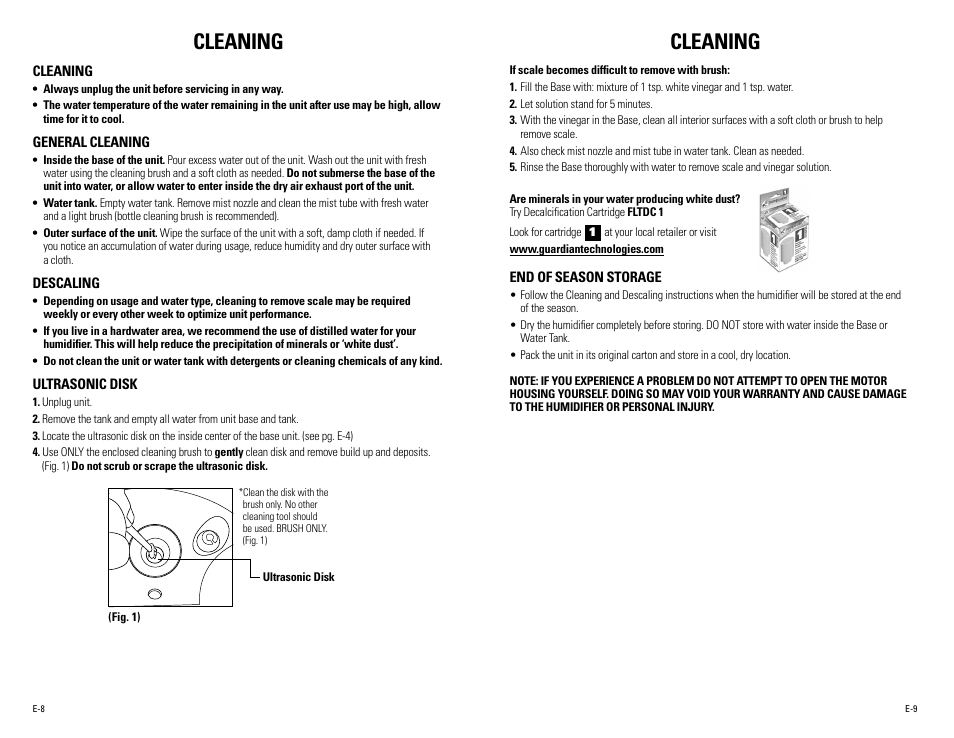 Cleaning | Guardian Technologies H1610 User Manual | Page 5 / 18