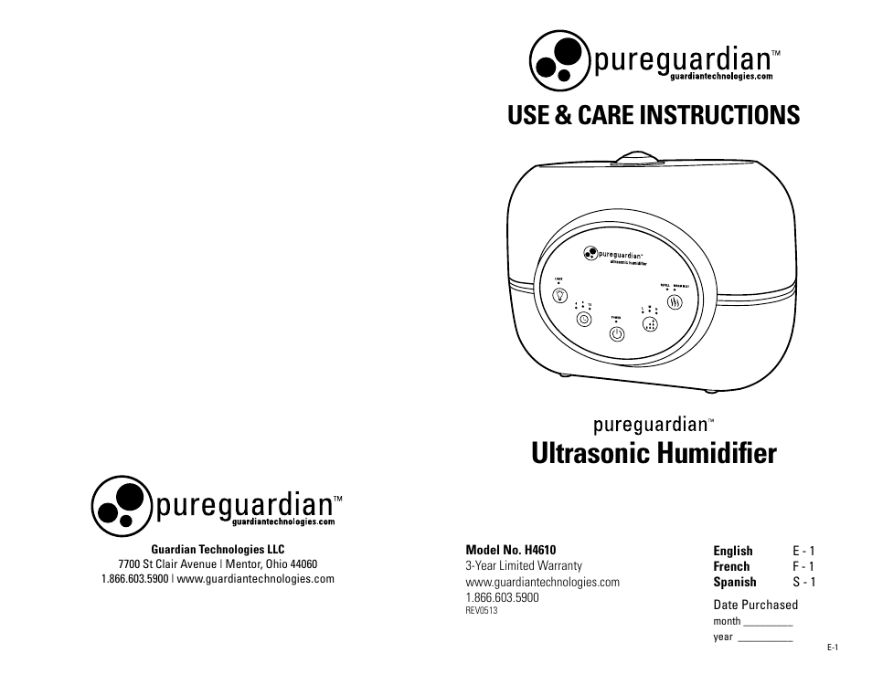 Guardian Technologies H4610 User Manual | 18 pages