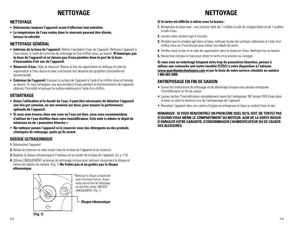 Nettoyage | Guardian Technologies H4610 User Manual | Page 11 / 18