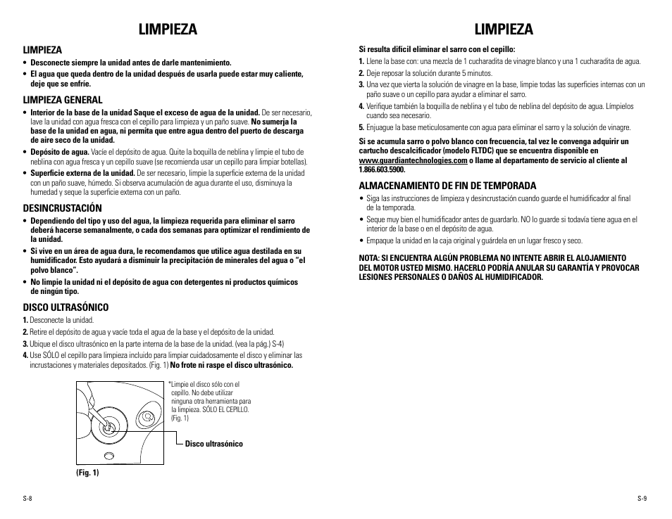 Limpieza | Guardian Technologies H4610 User Manual | Page 17 / 18