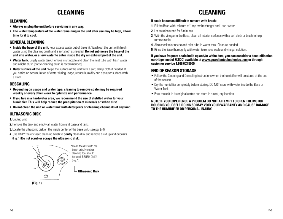 Cleaning | Guardian Technologies H4610 User Manual | Page 5 / 18