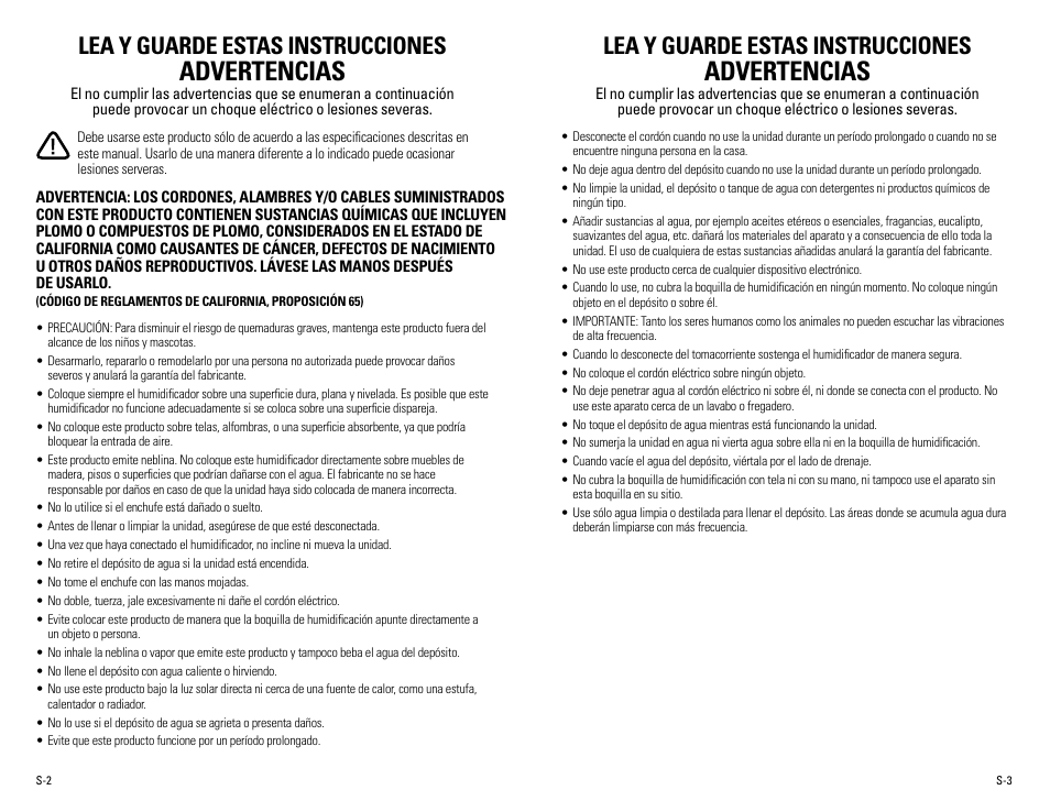 Advertencias, Lea y guarde estas instrucciones | Guardian Technologies H7500 User Manual | Page 14 / 18