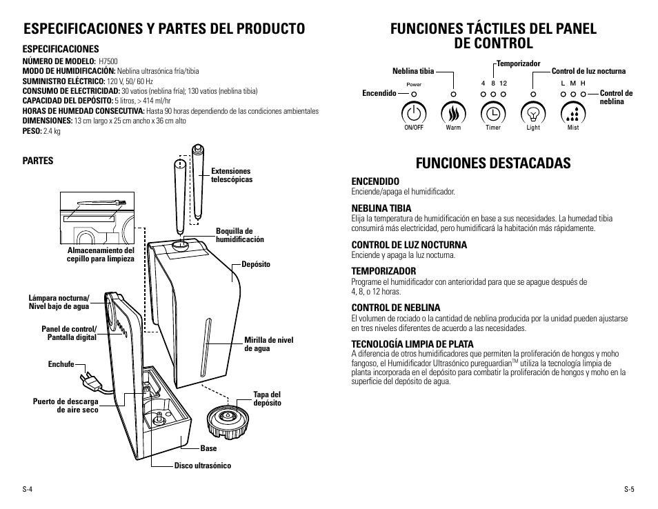 Especificaciones y partes del producto | Guardian Technologies H7500 User Manual | Page 15 / 18