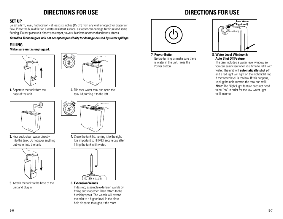 Directions for use | Guardian Technologies H7500 User Manual | Page 4 / 18