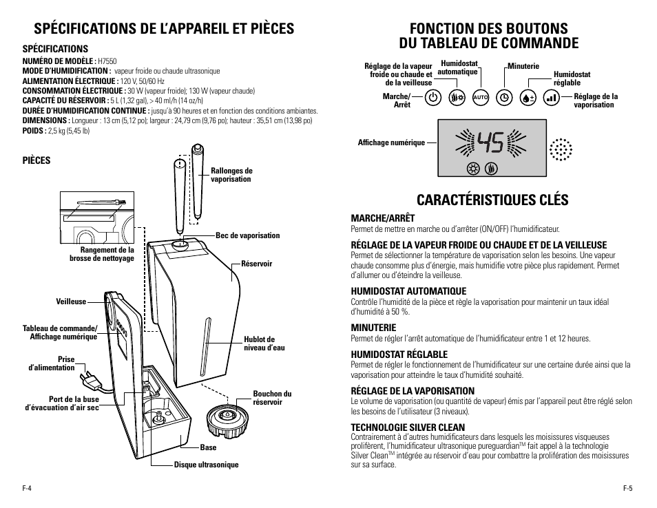 Spécifications de l’appareil et pièces | Guardian Technologies H7550 User Manual | Page 10 / 22