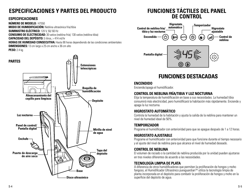 Especificaciones y partes del producto | Guardian Technologies H7550 User Manual | Page 17 / 22