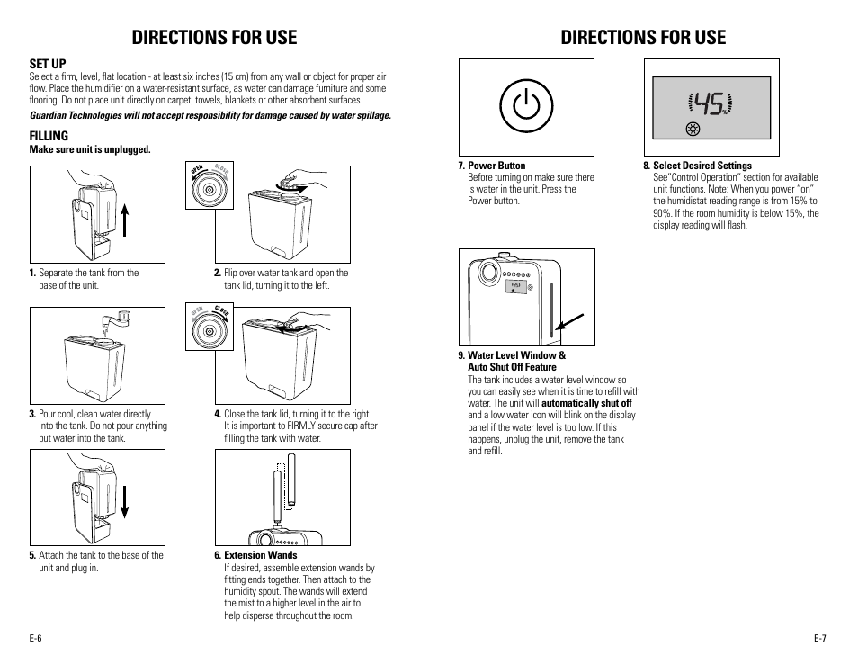 Directions for use | Guardian Technologies H7550 User Manual | Page 4 / 22