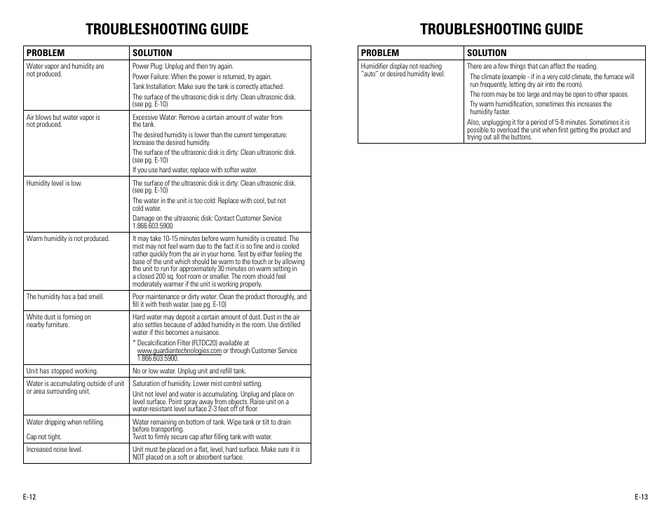 Troubleshooting guide | Guardian Technologies H7550 User Manual | Page 7 / 22