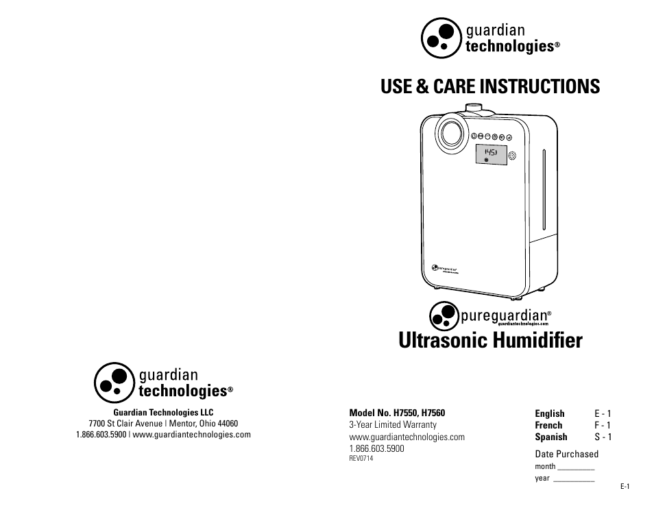 Guardian Technologies H7560B User Manual | 22 pages