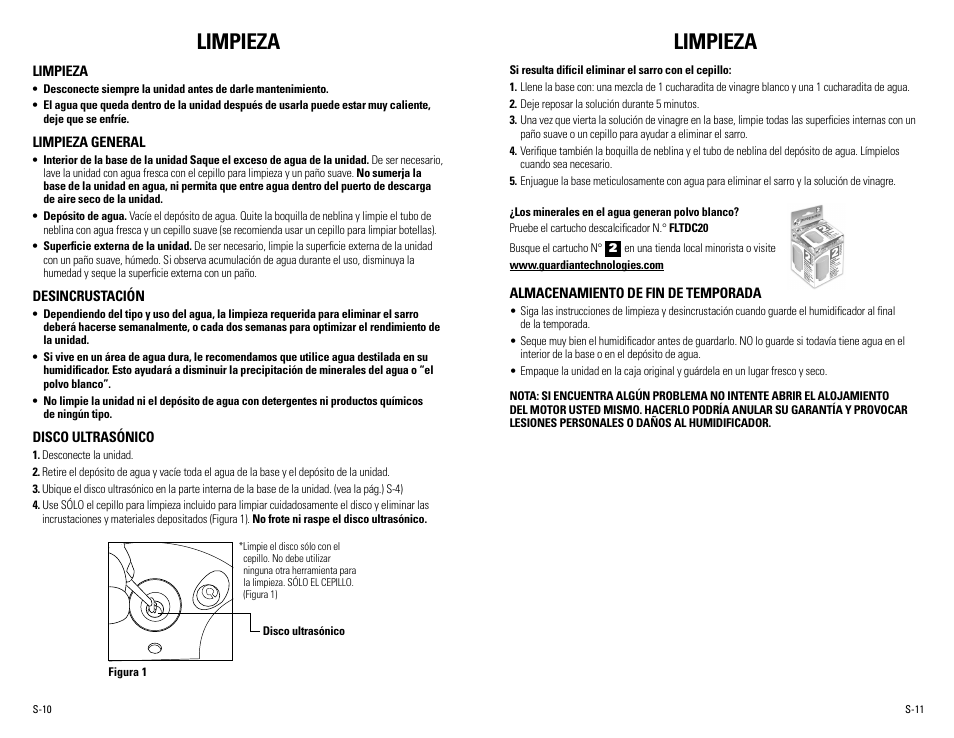 Limpieza | Guardian Technologies H7560B User Manual | Page 20 / 22