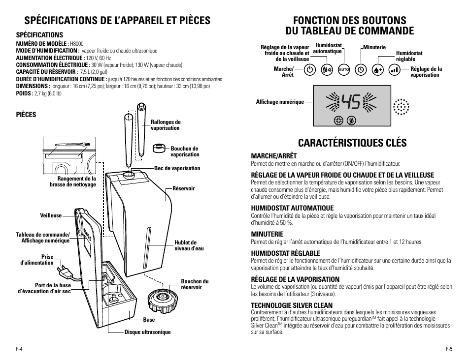 Spécifications de l’appareil et pièces | Guardian Technologies H8000B User Manual | Page 10 / 22