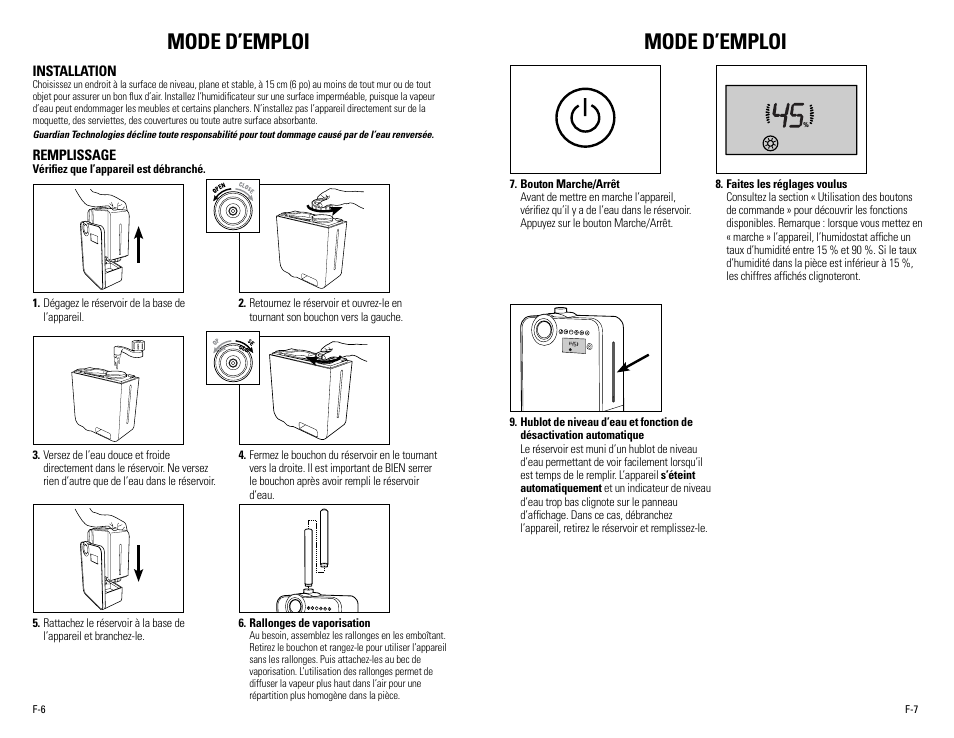 Mode d’emploi | Guardian Technologies H8000B User Manual | Page 11 / 22